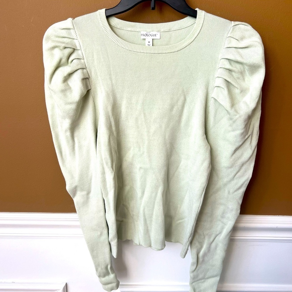 Prologue by Target Mint Green Puff Sleeve Ribbed Sweater Size Medium